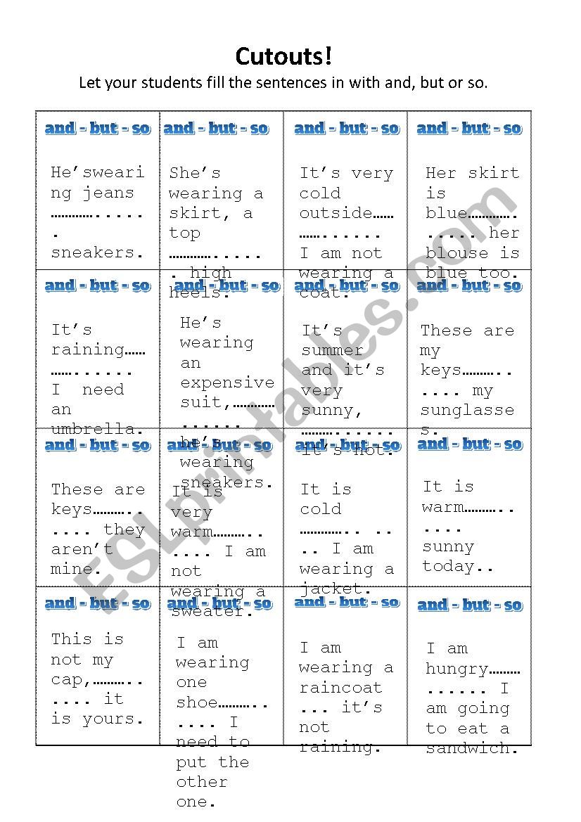 Once there was AND, SO & BUT worksheet