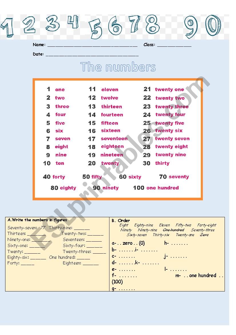 Numbers worksheet