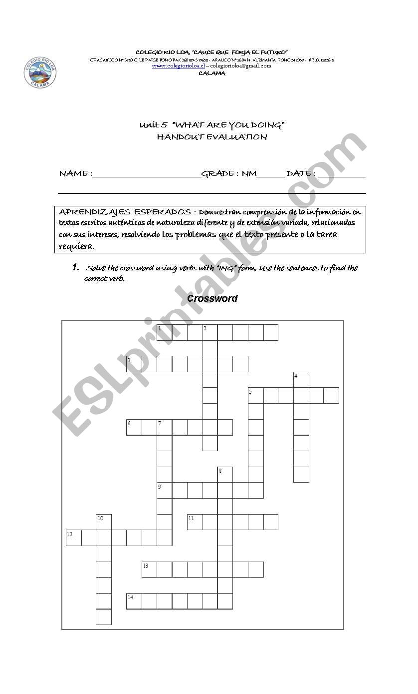 Crossword handout worksheet