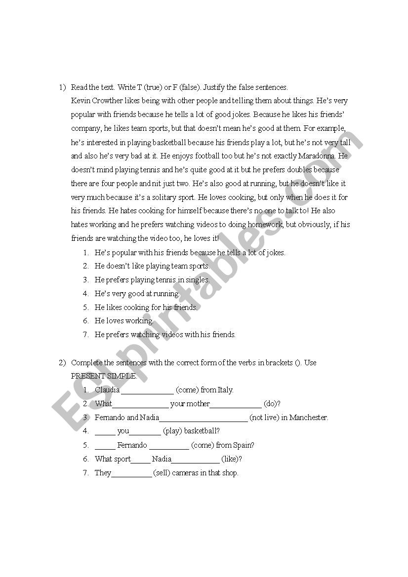 Present Simple worksheet