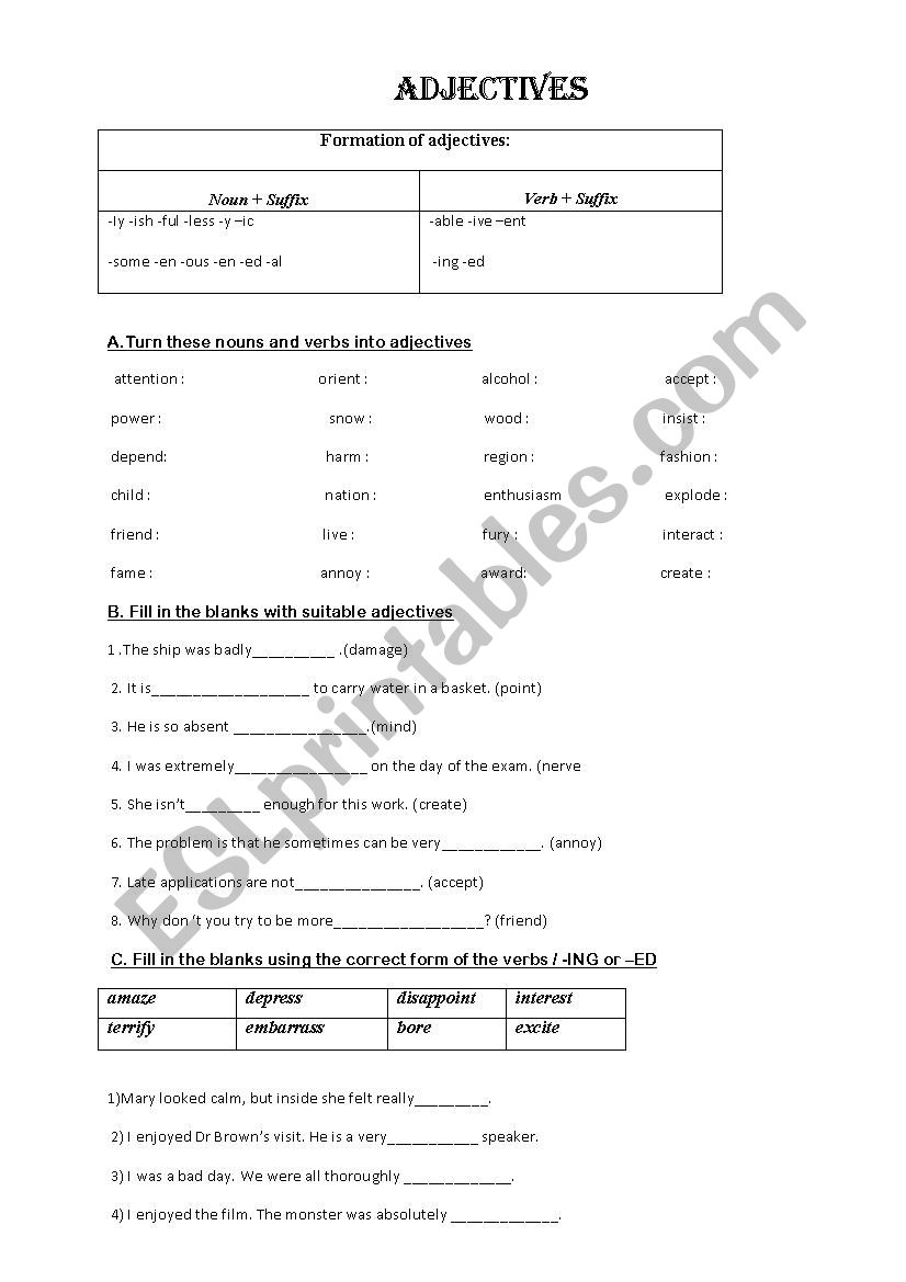 Adjective Formation worksheet