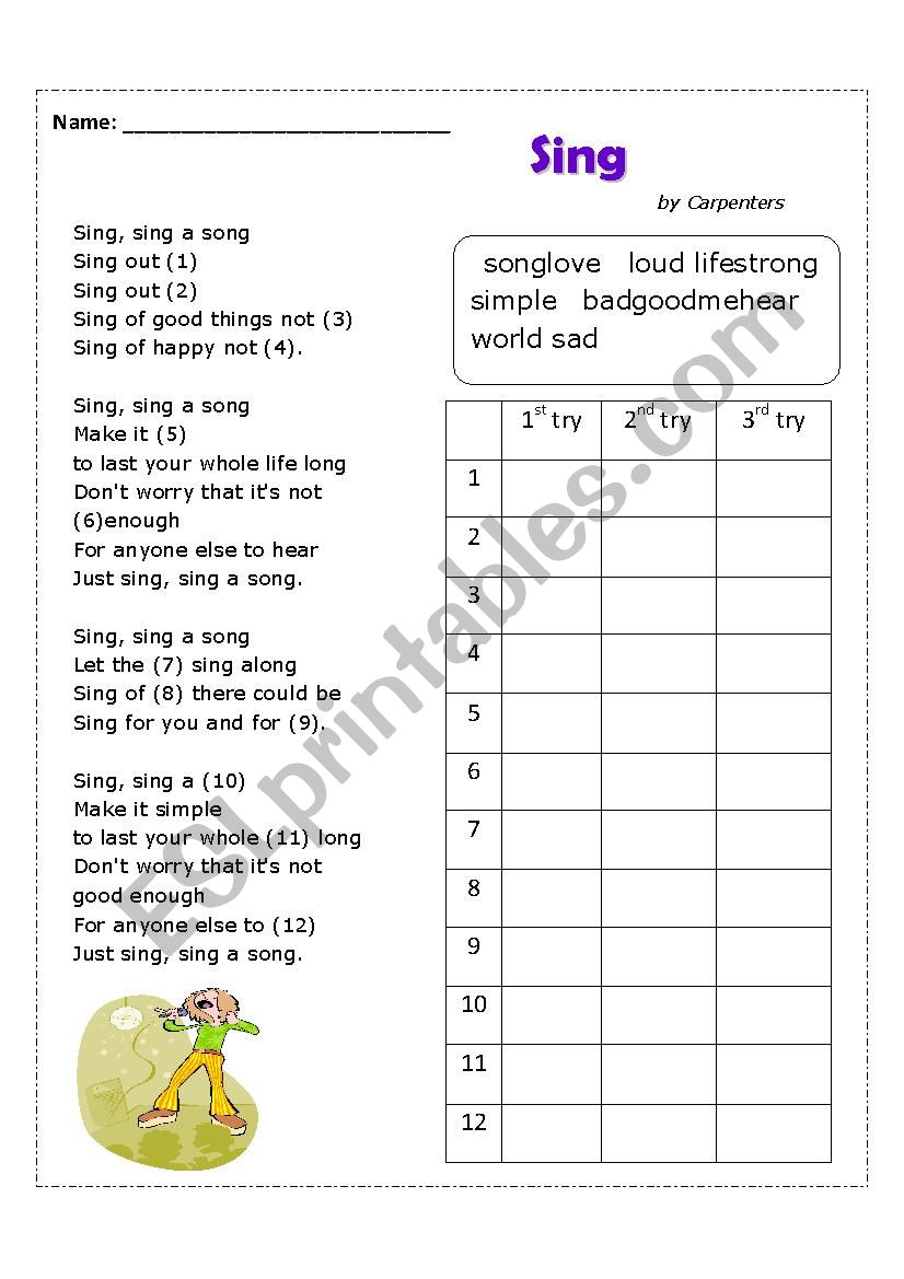 Sing, The Carpenters worksheet