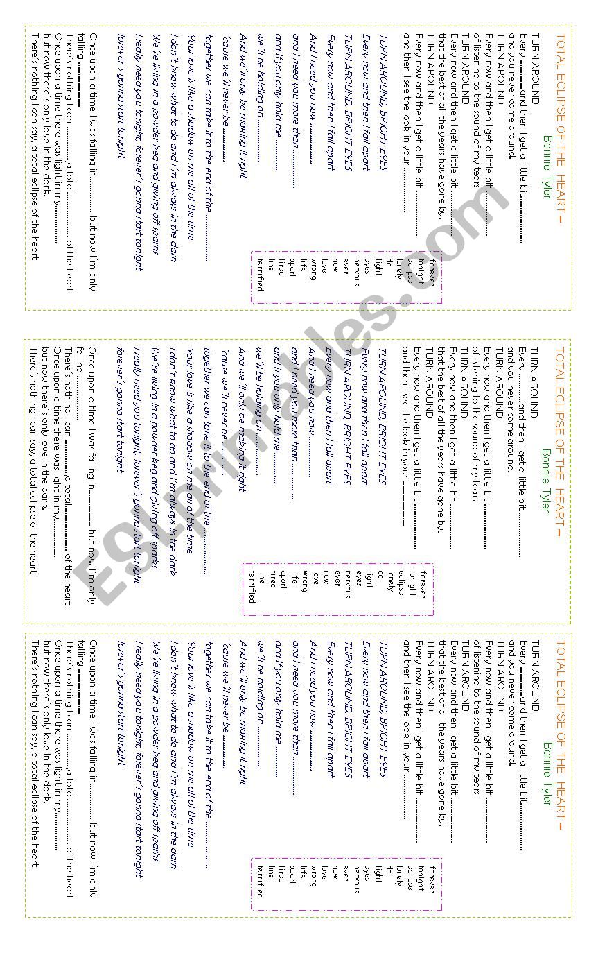 total eclipse of the heart worksheet