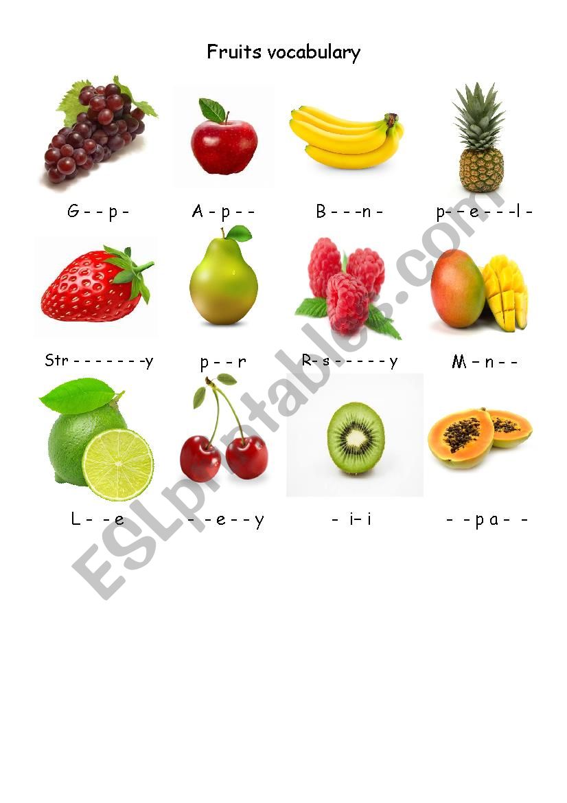 fruit vocabulary - ESL worksheet by Garden teach