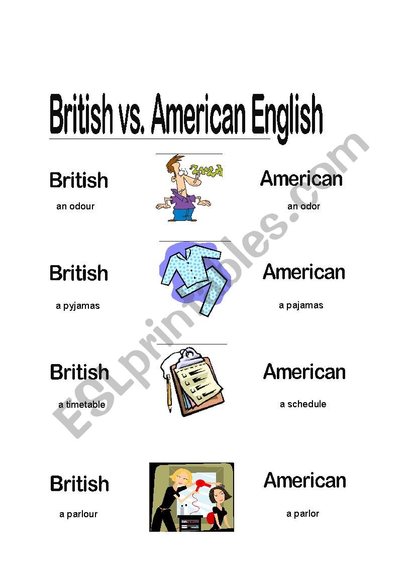 British vs Ameican English  worksheet