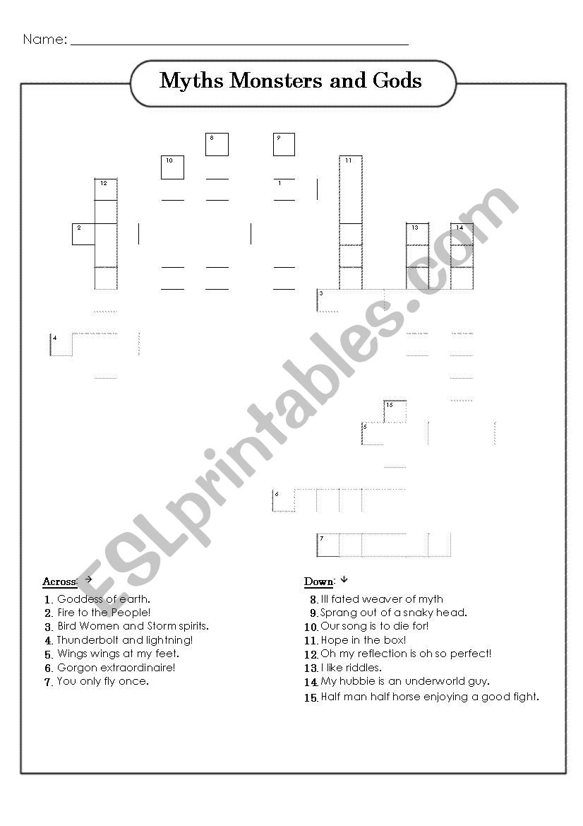 Greek Myths Monsters and Gods Crossword