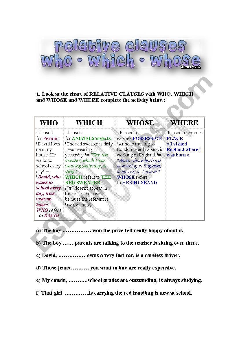 relative pronouns worksheet