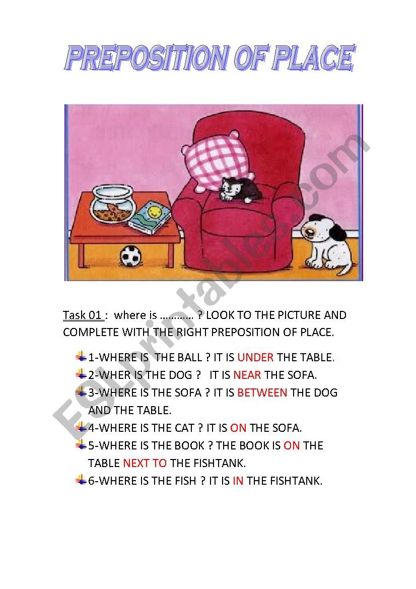 Preposition of place worksheet