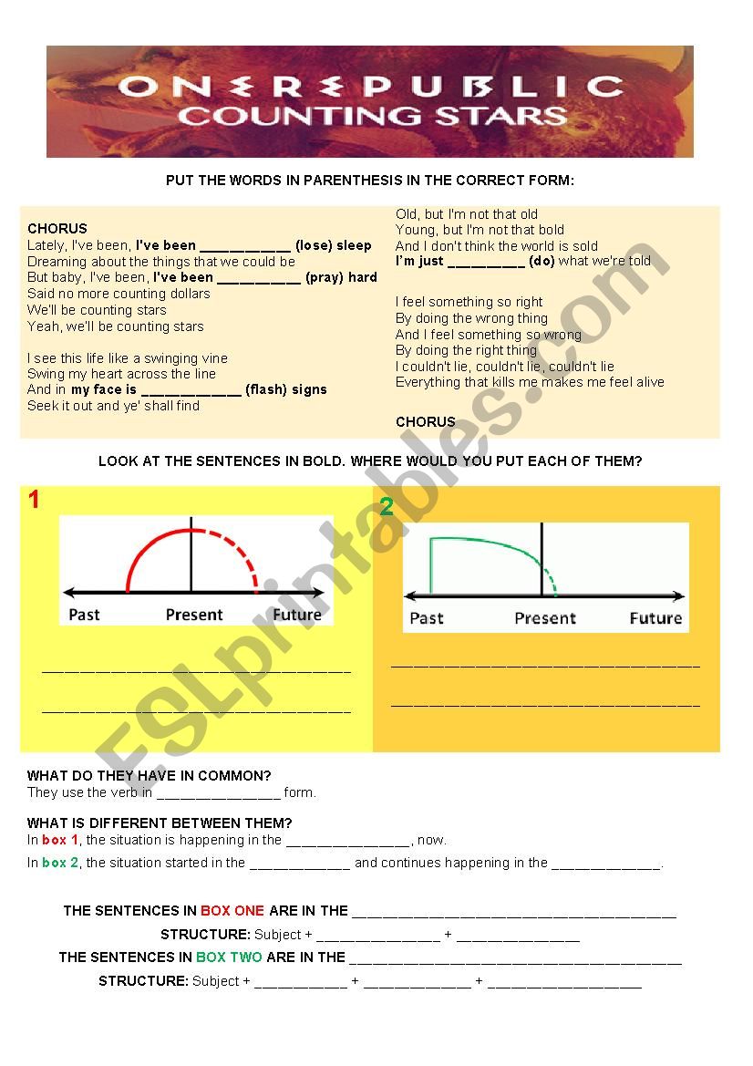 COUNTING STARS - INDUCTIVE GRAMMAR WITH ANSWER KEY