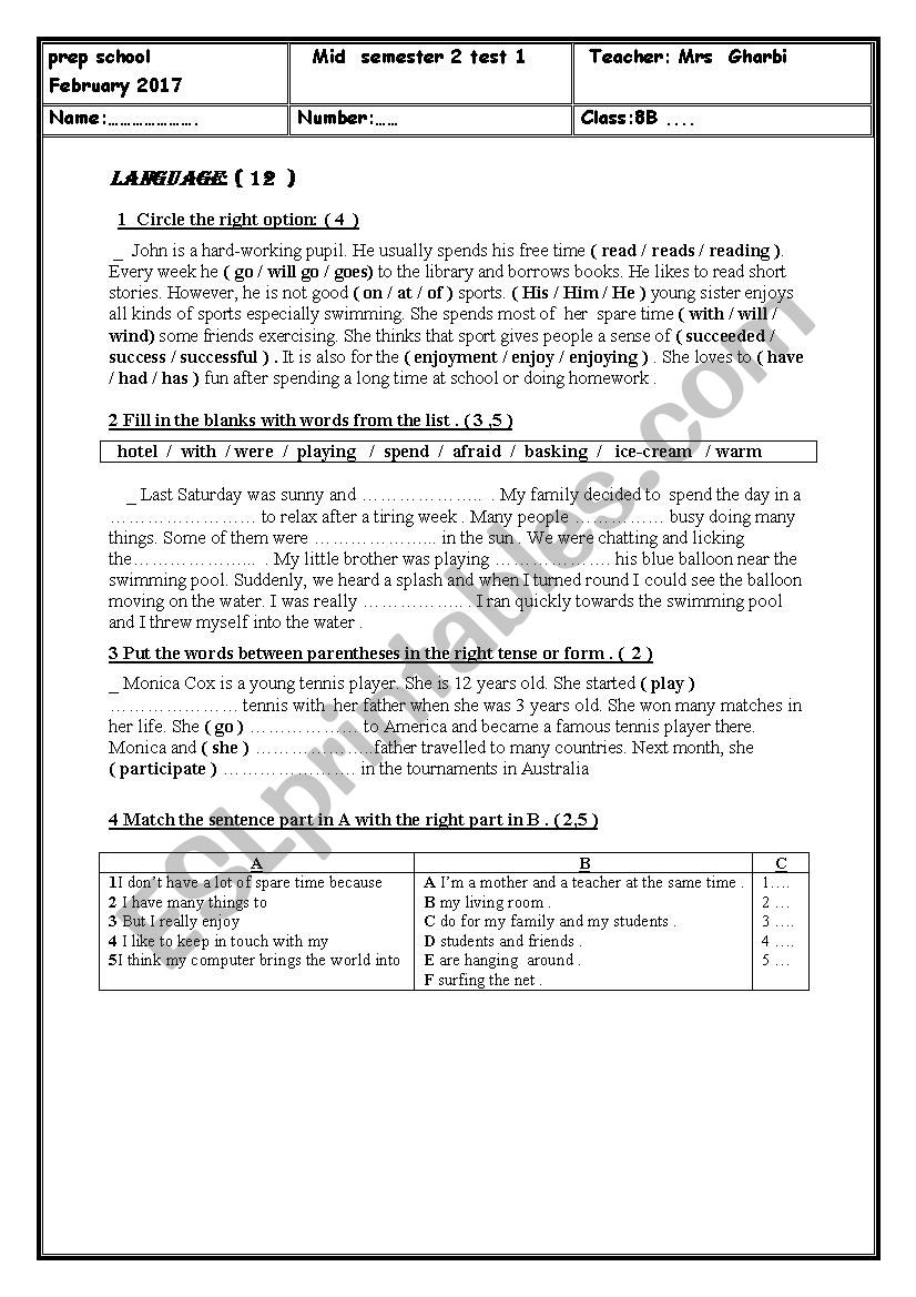  8th form test semester 2 test 1