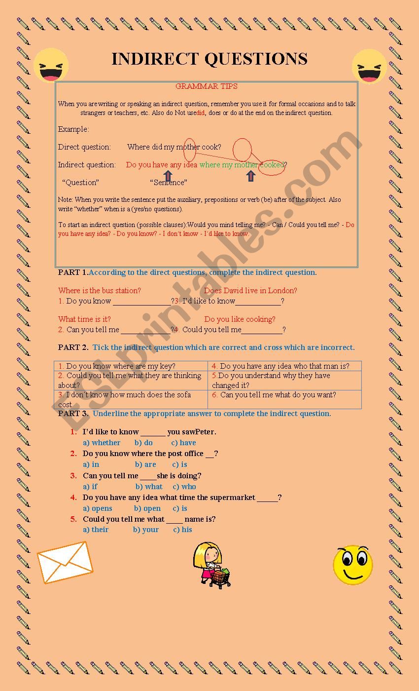 Indirect questions worksheet