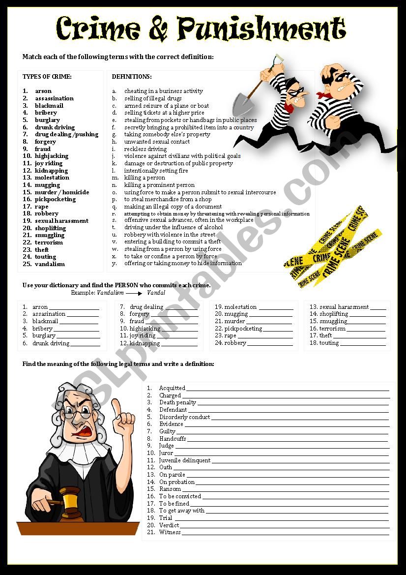 CRIME & PUNISHMENT worksheet