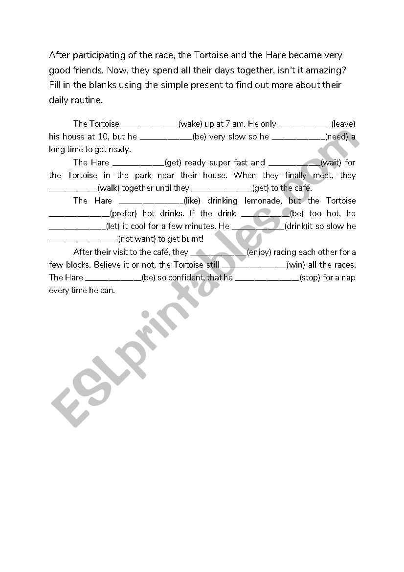 The Tortoise and the Hare- Simple Present - ESL worksheet by Sofitrevi
