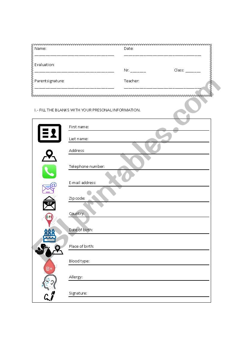 Student ID worksheet