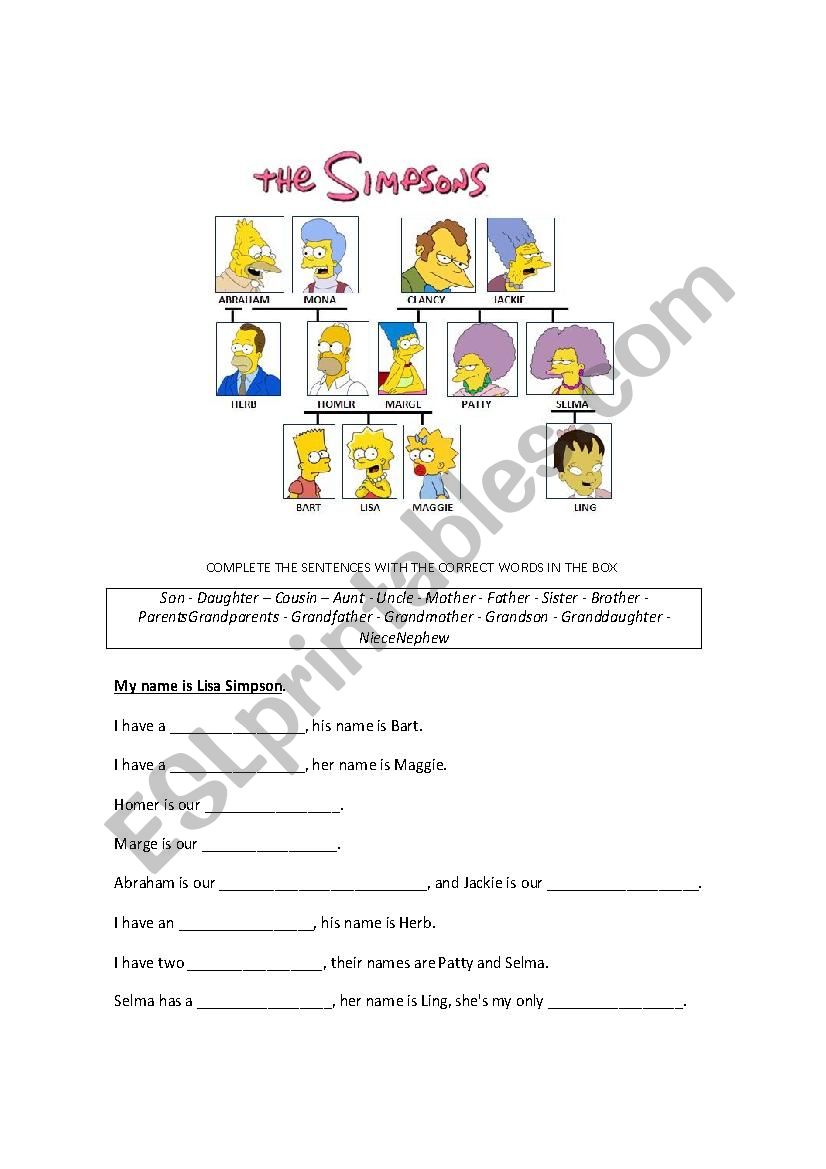 Family members worksheet