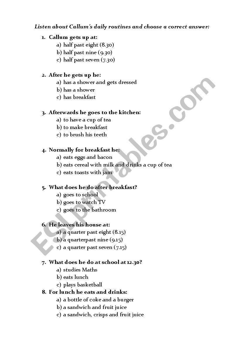 Daily Routine Listening worksheet