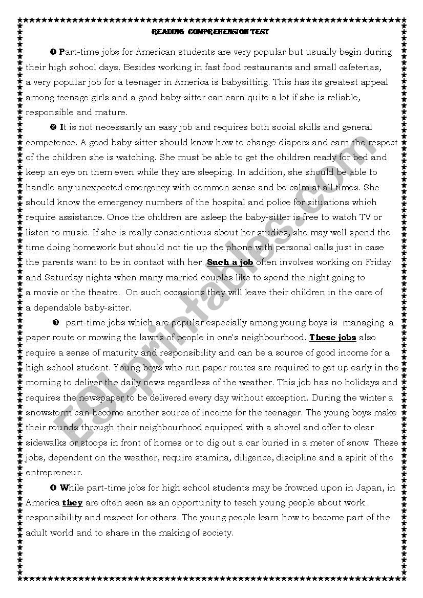 Reading Test worksheet