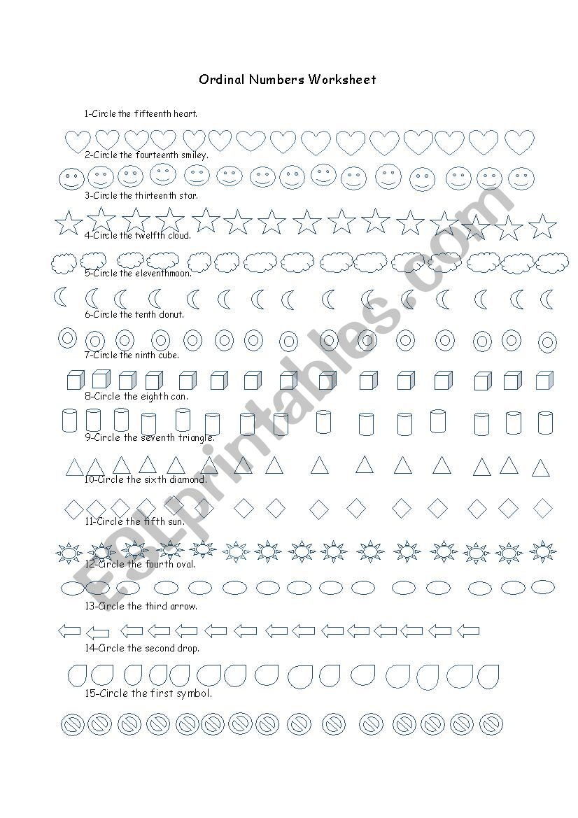 Ordinal Numbers Worksheet worksheet