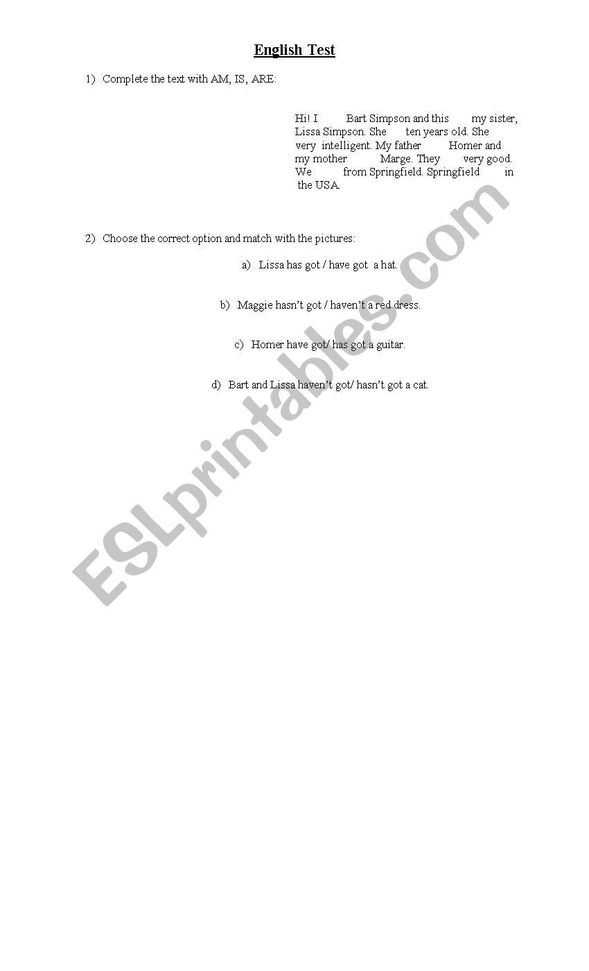 english test  worksheet