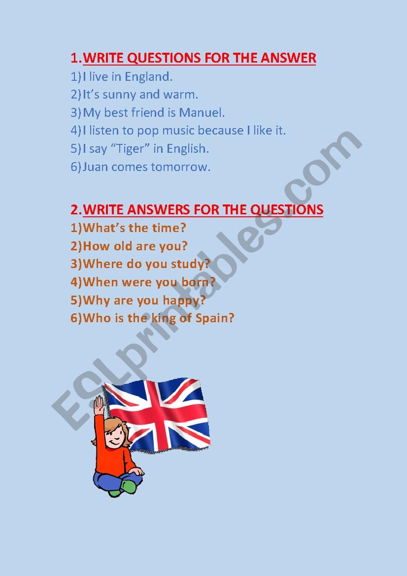 Write Questions and Answers worksheet