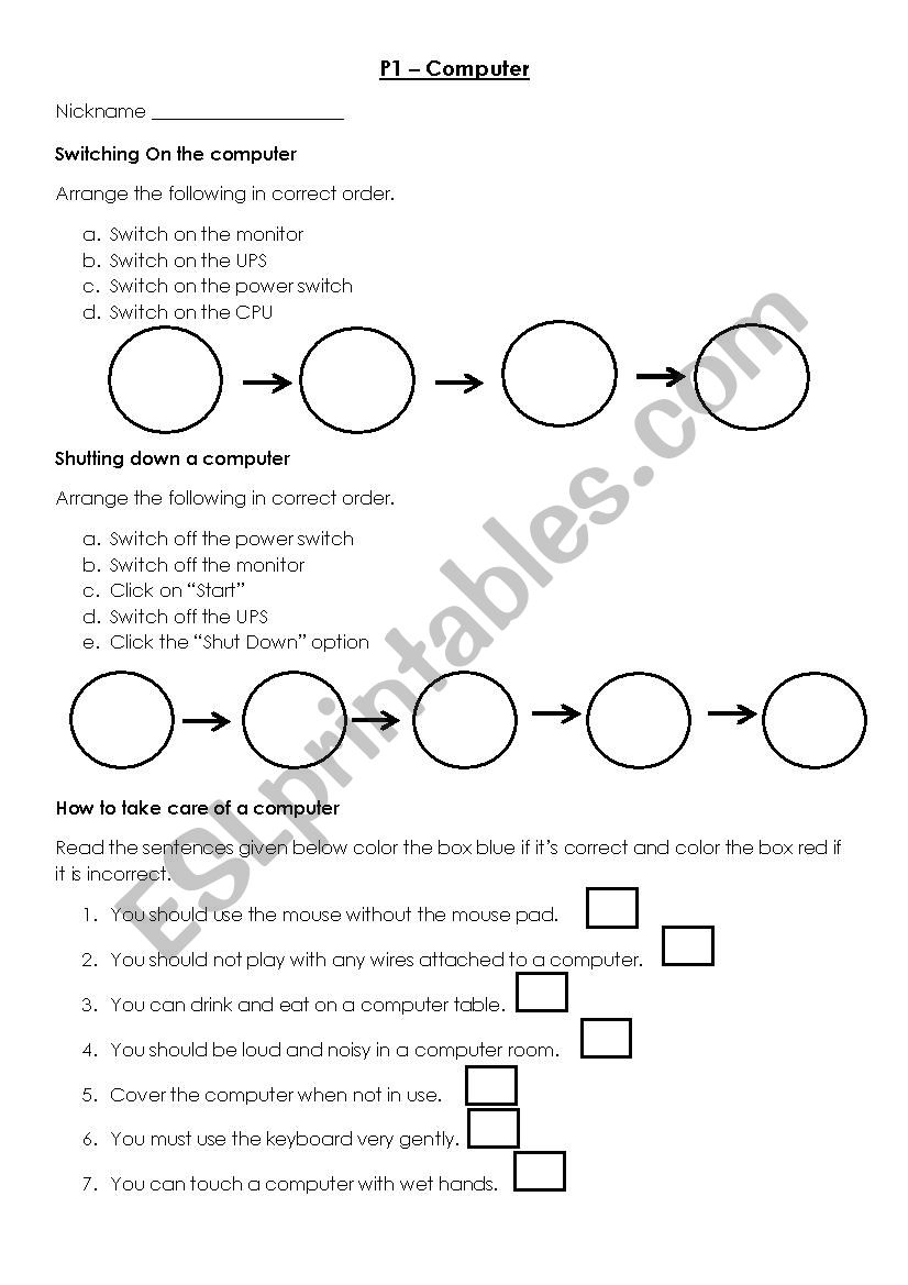 computer worksheet