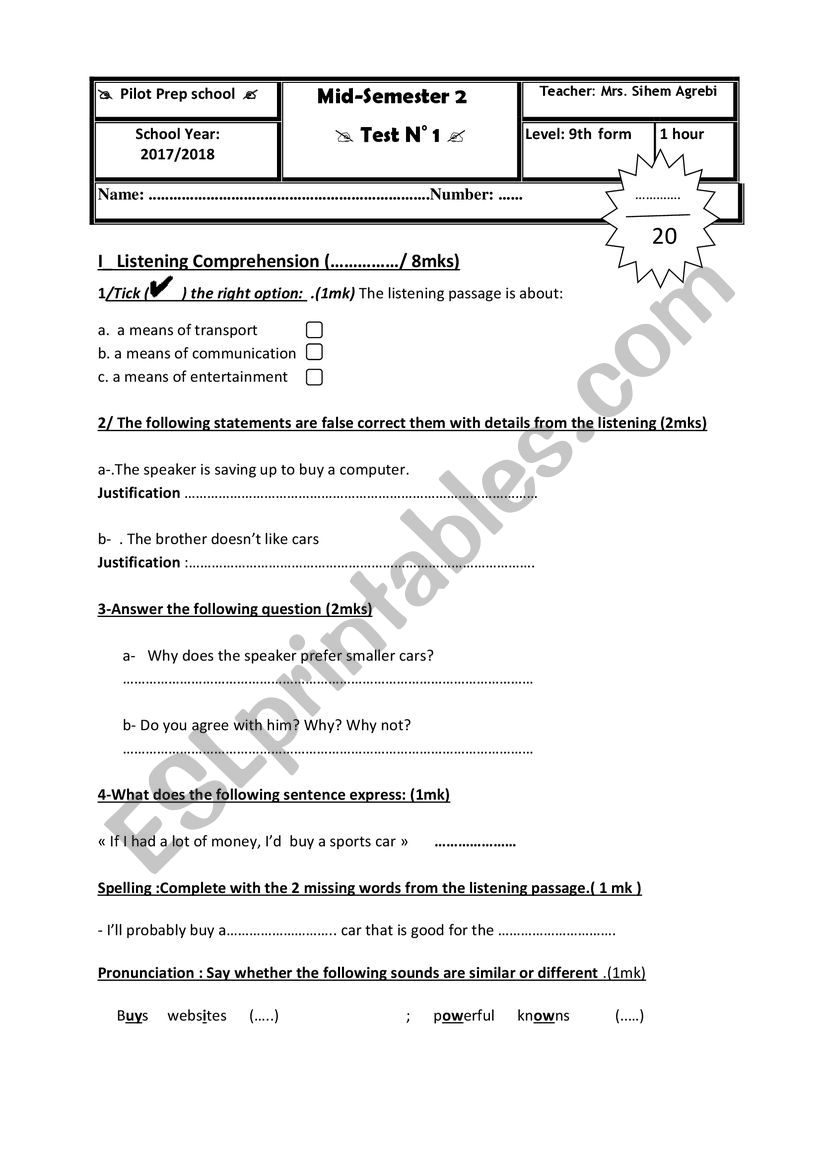 TERM  2 Test  9th form  Module 4