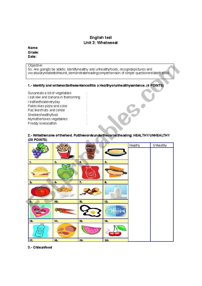 healthy and unhealthy food worksheet