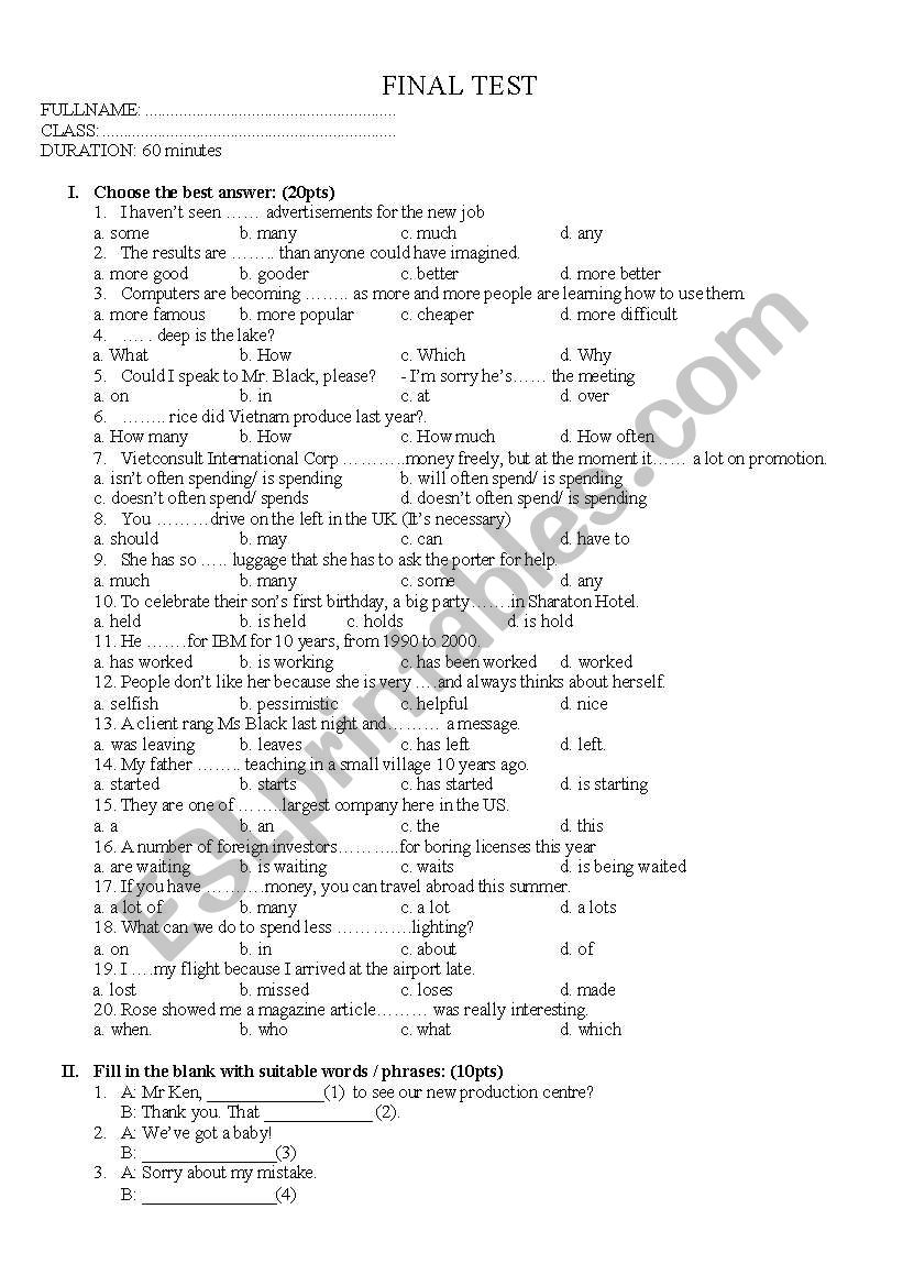 exercise  worksheet