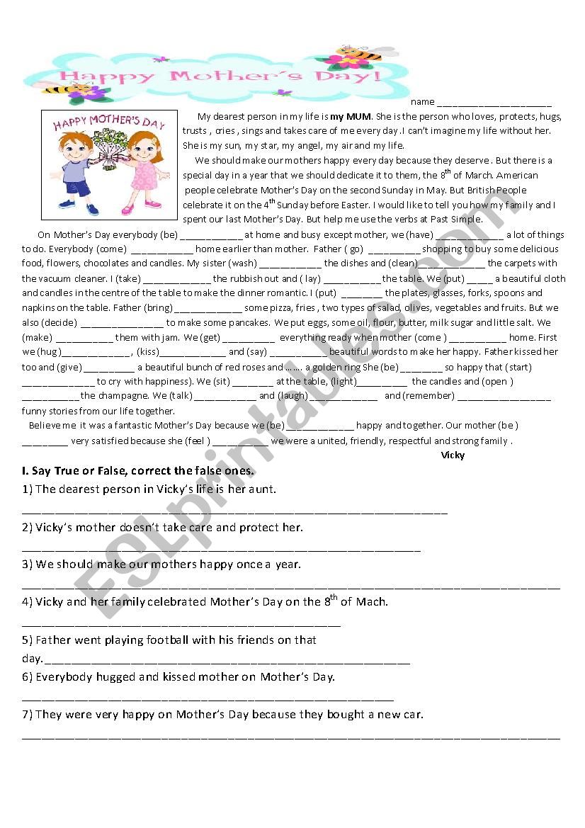 mothers day worksheet