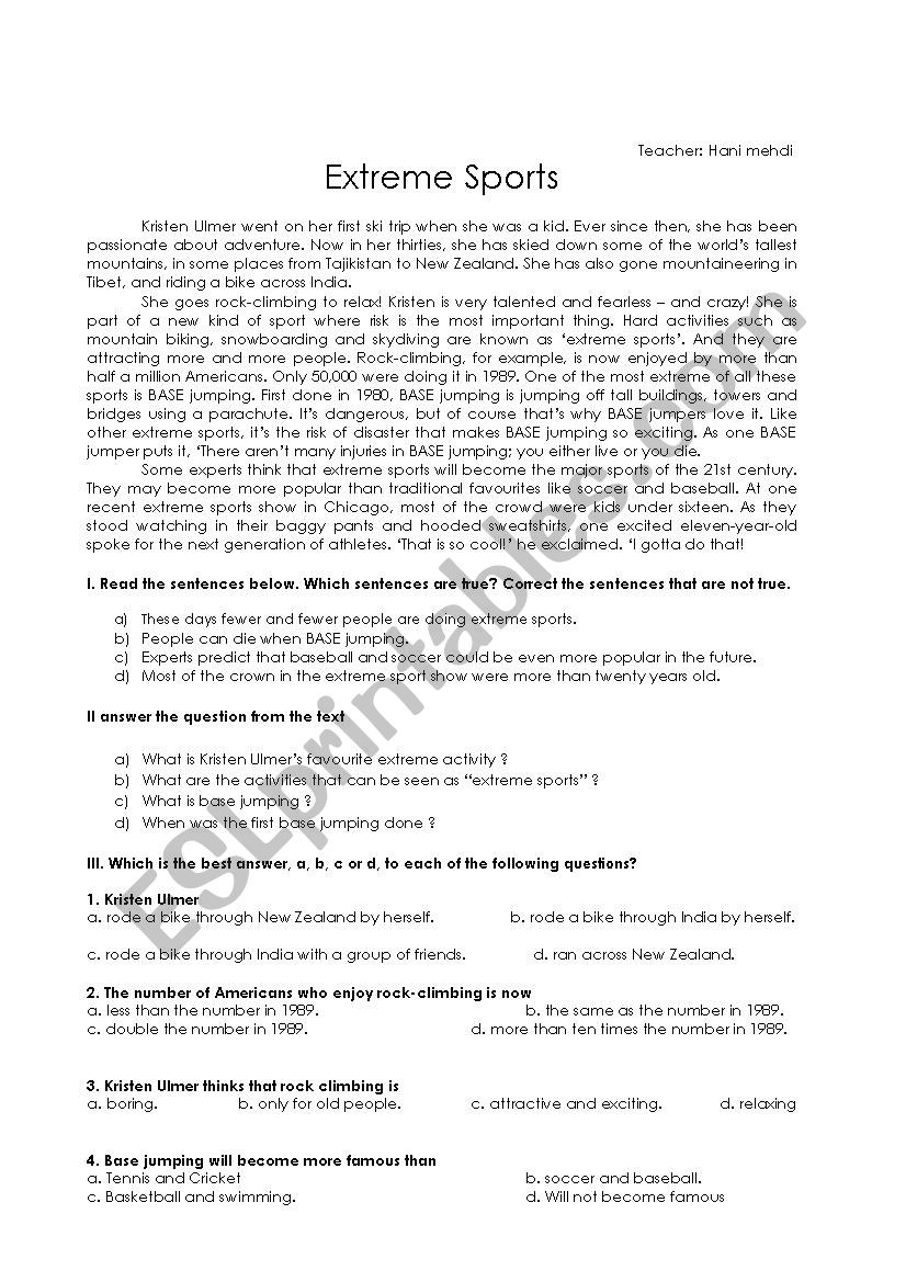 Simple past  reading test worksheet