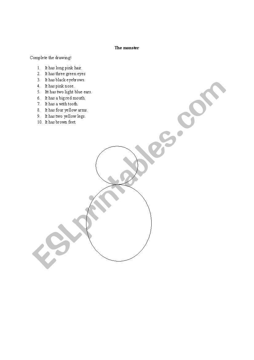 Draw a monster worksheet