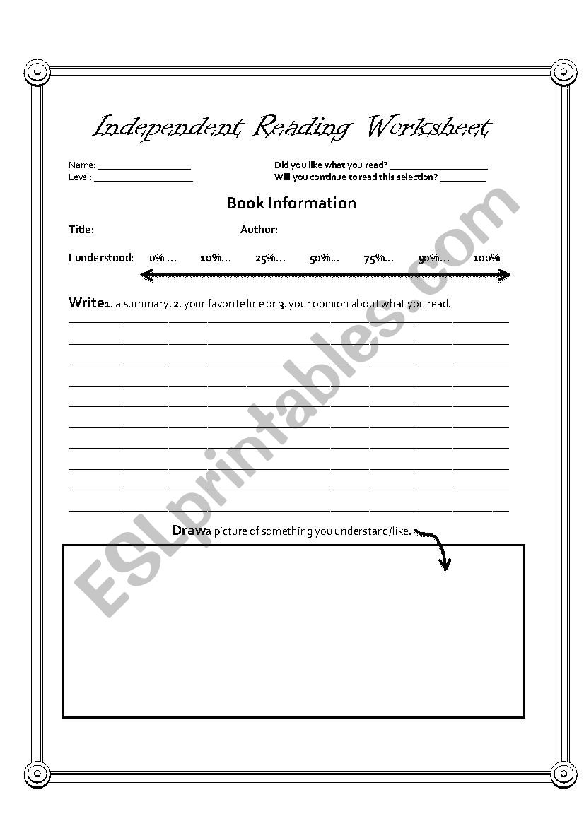 Reading Log worksheet