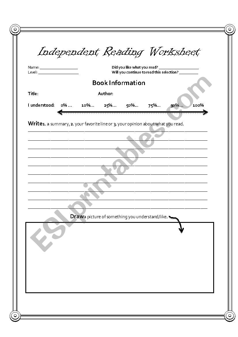 Reading Log worksheet