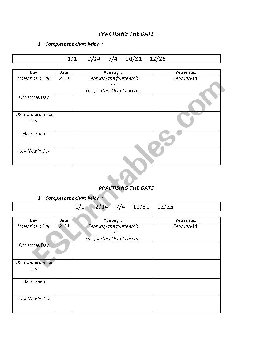 Practising the Date WS worksheet