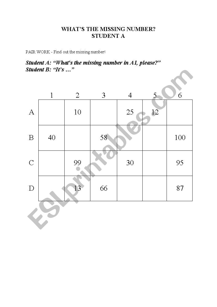 Whats the Missing Number? worksheet
