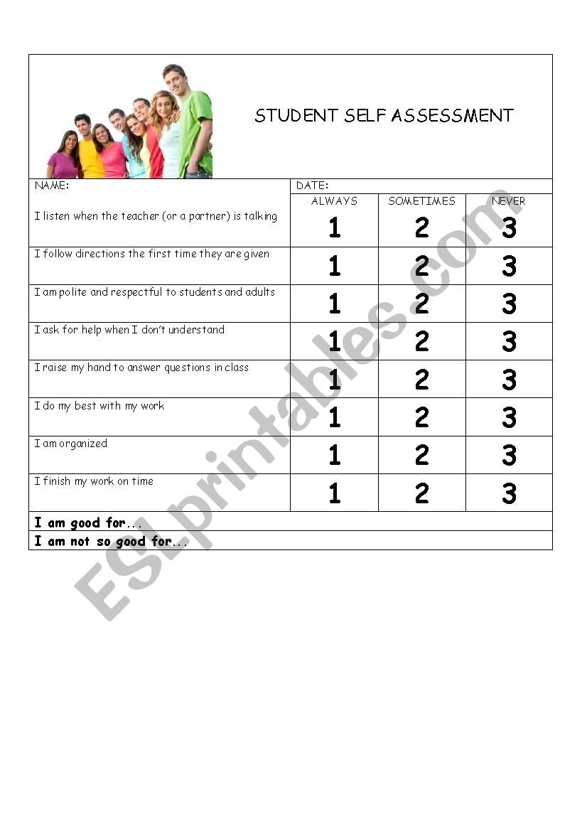 self assessment worksheet