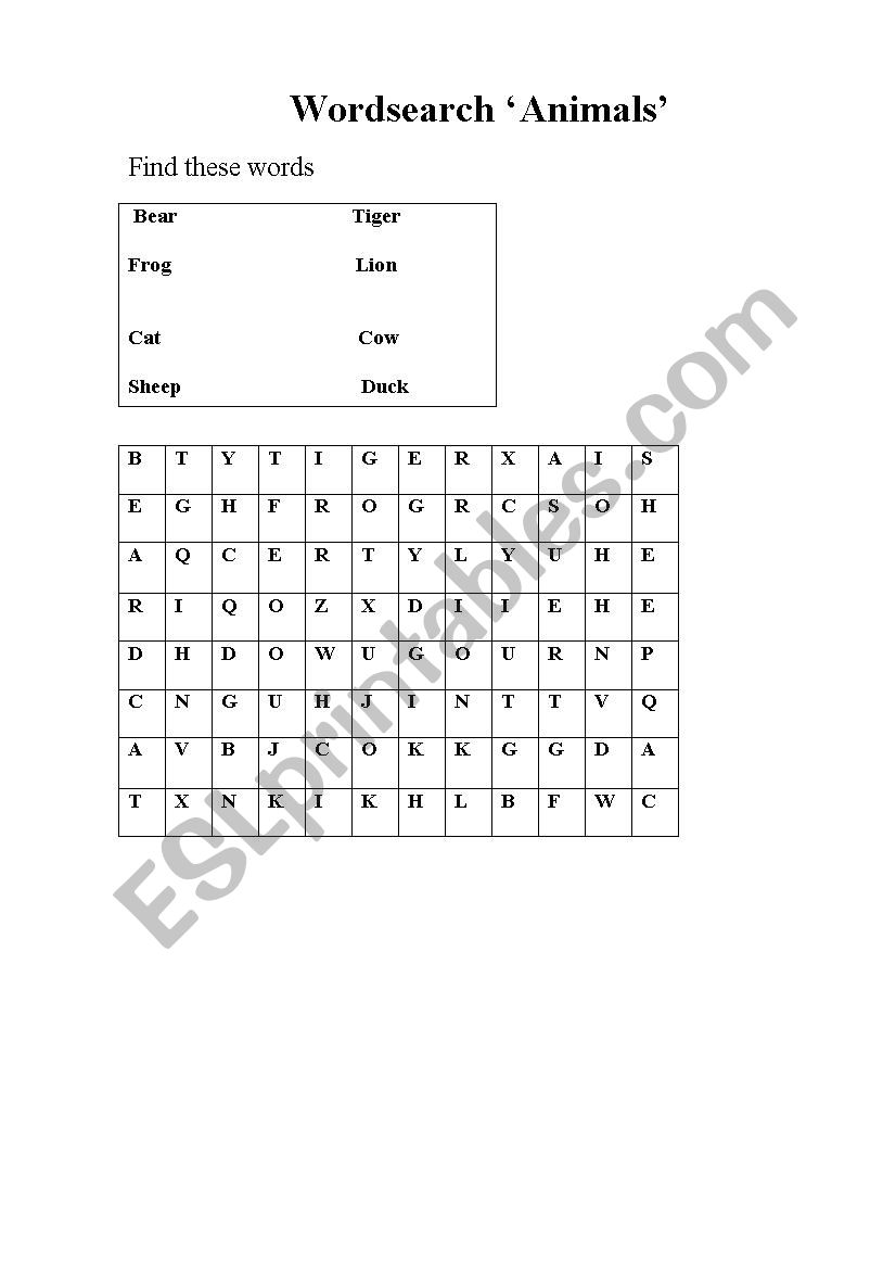 animals worksheet