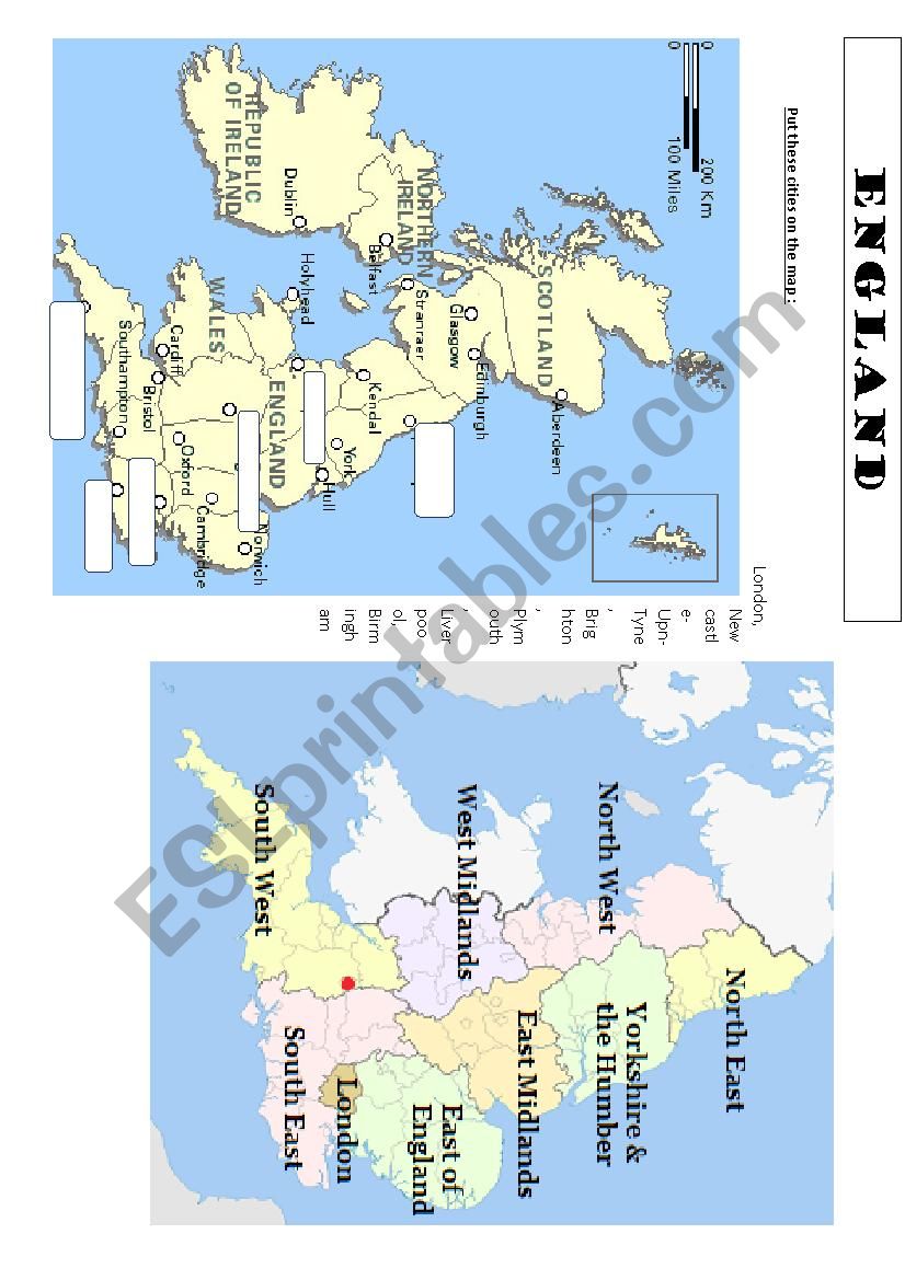 England (geography, regions and biggest cities)