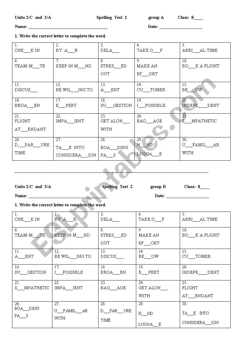 Spelling exercise for To the Top 4 coursebook