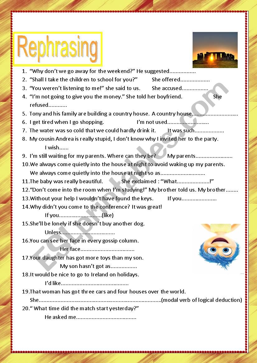 Rephrasing b1 worksheet