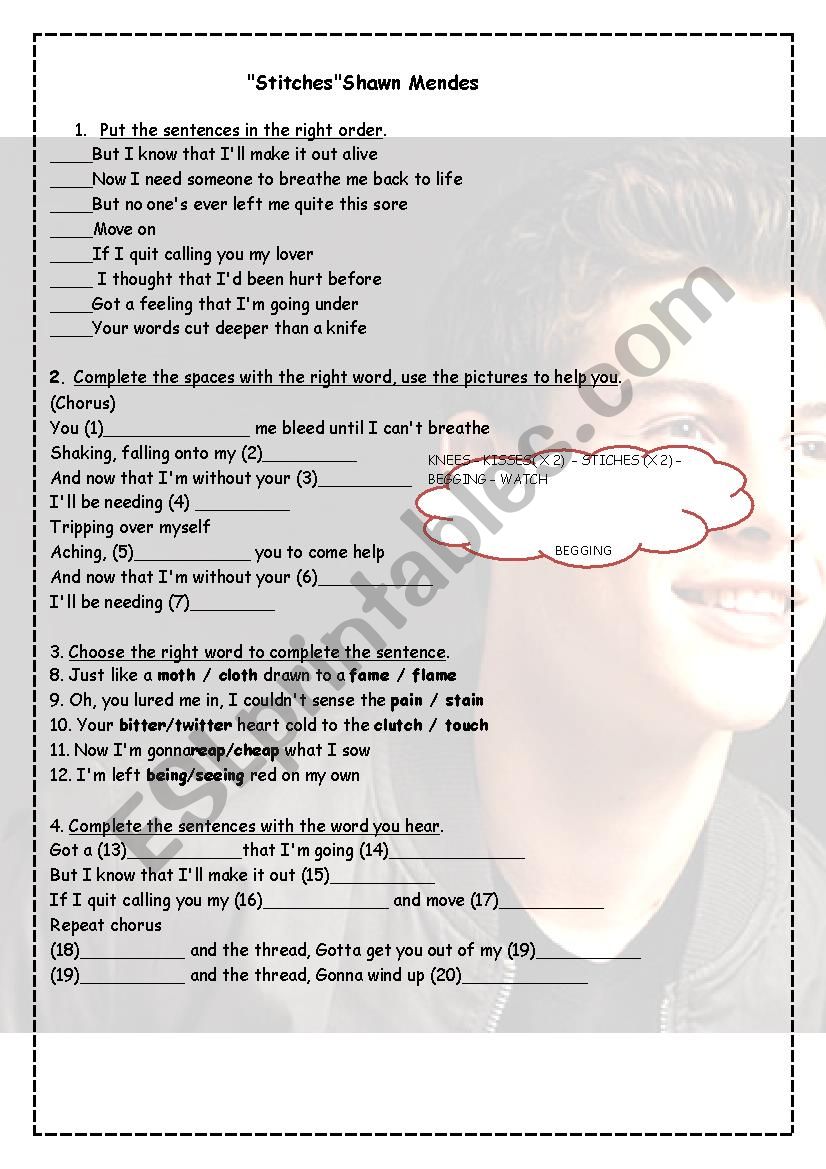 STICHES BY SHAWN MENDES  worksheet