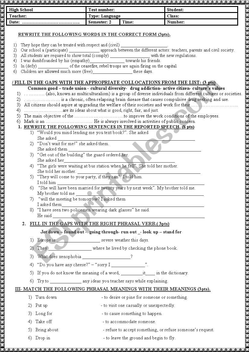 language test  worksheet