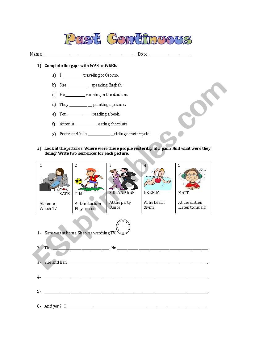 Past continuous exercises worksheet