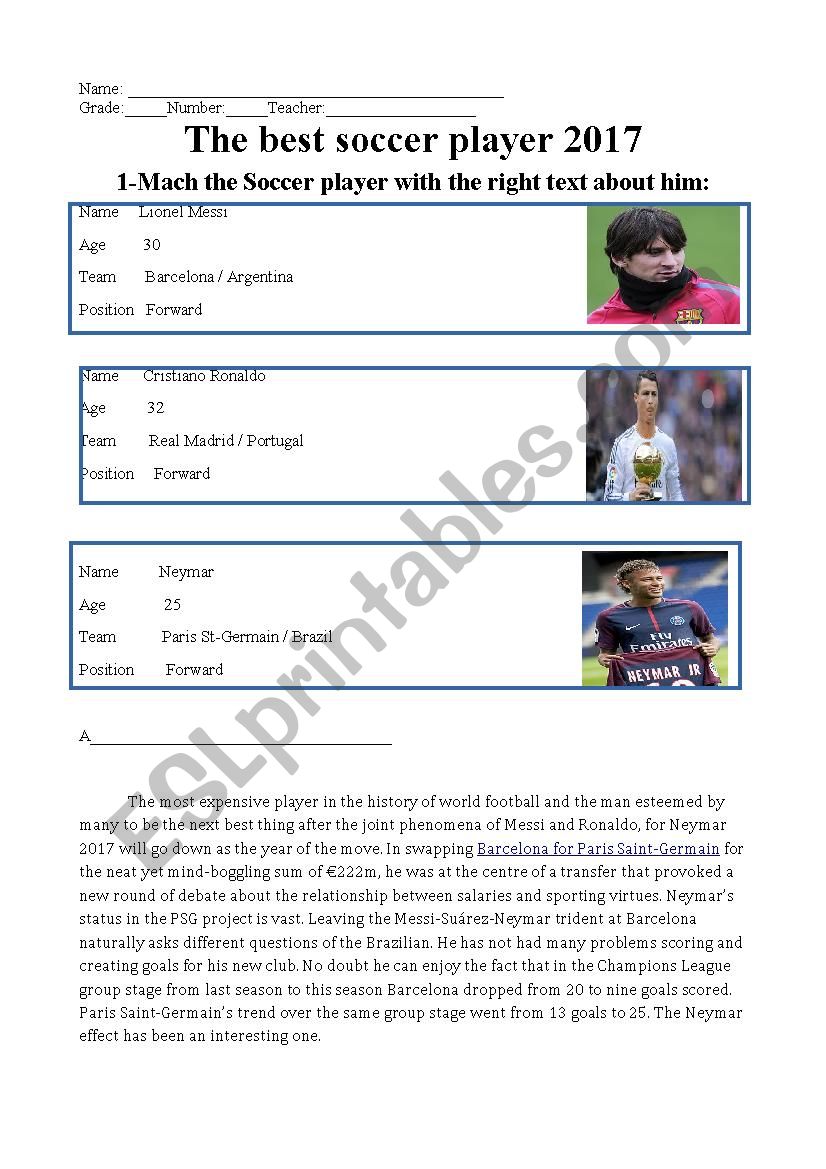 The best soccer player worksheet