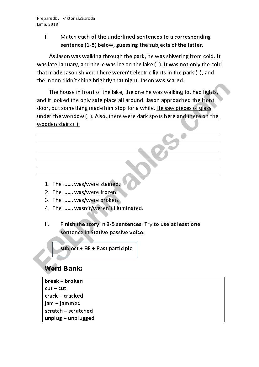 Stative passive voice story worksheet