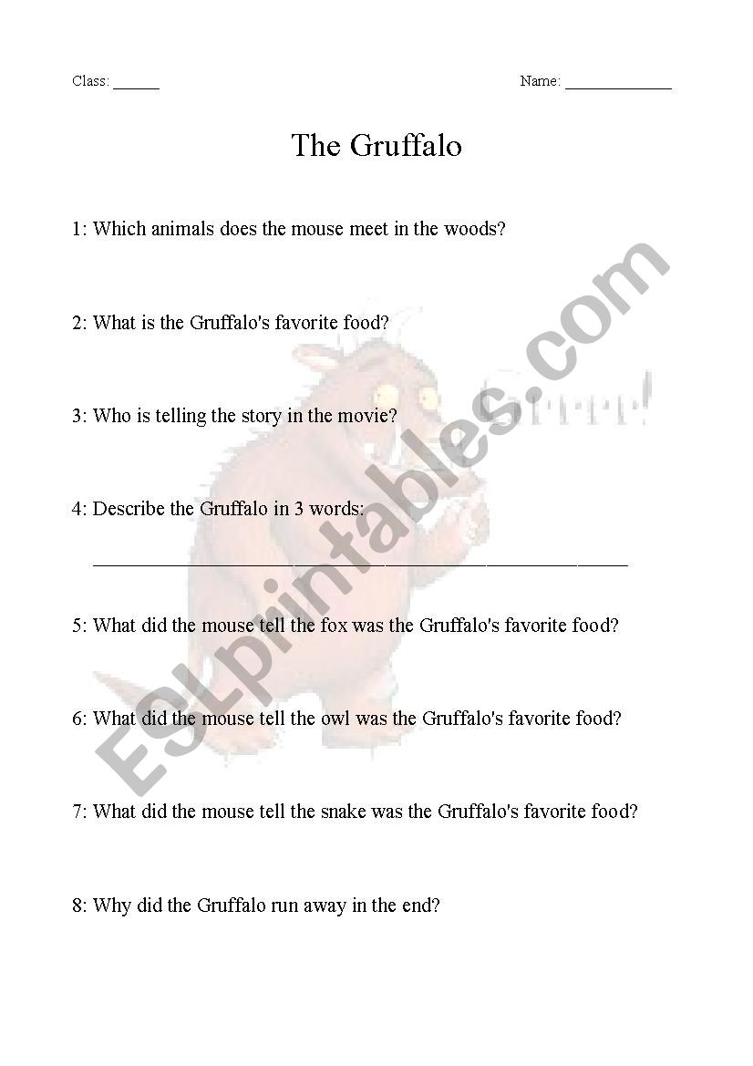 The Gruffalo - comprehension questions