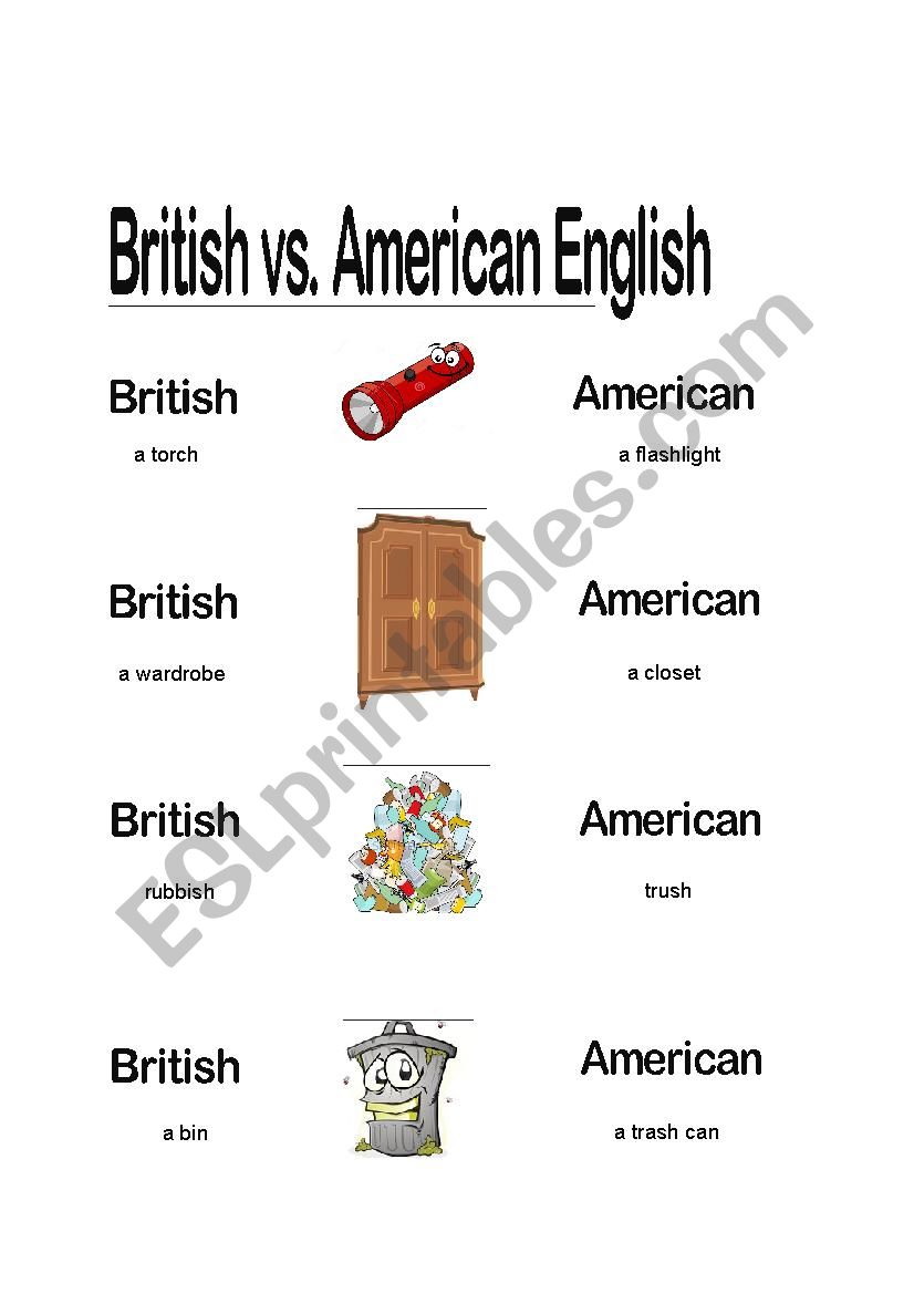 British vs Ameican English  worksheet