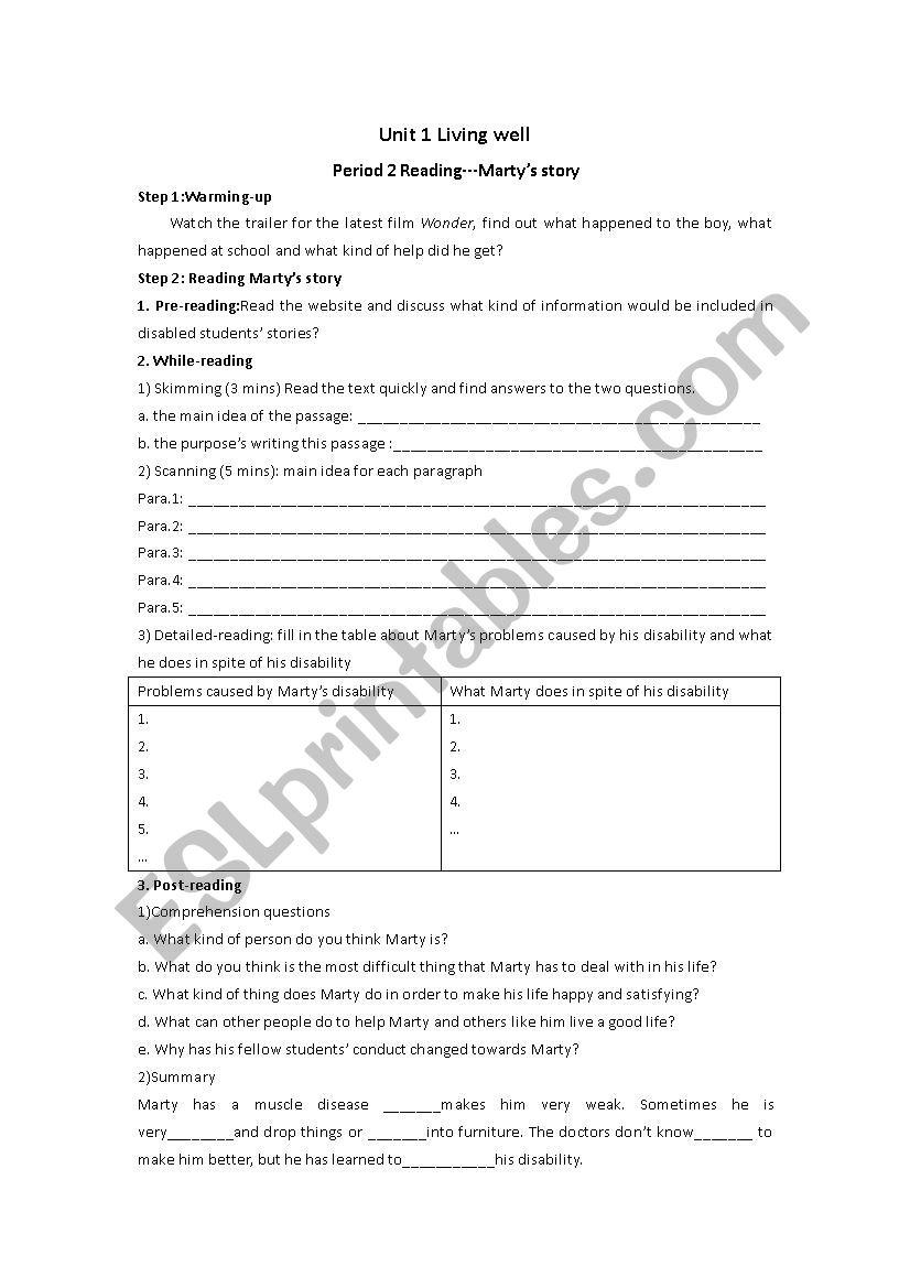 the disabled reading worksheet