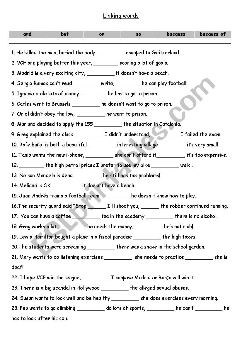 linking words worksheet