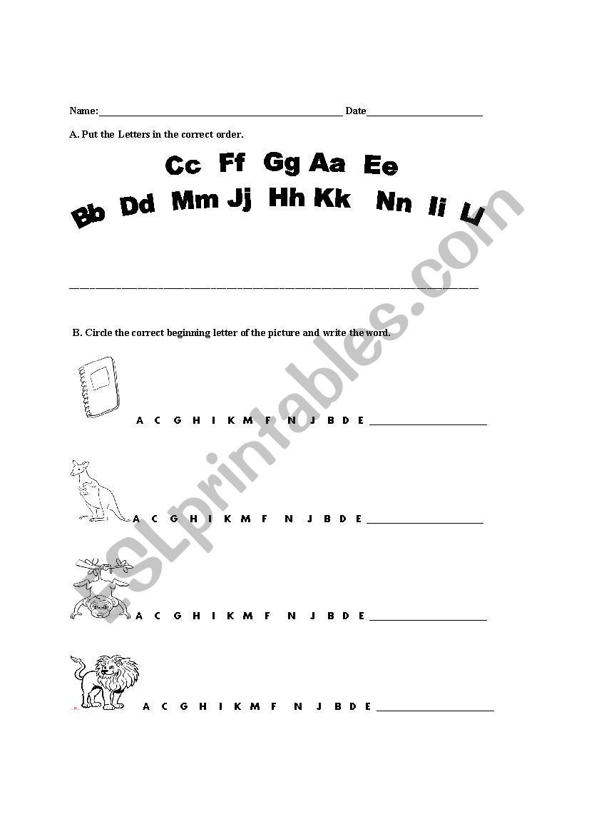 Alphabet worksheet Aa-Nn worksheet